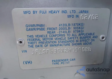 2002 Subaru Forester L from USA, damaged, VIN JF1SF635X2H759086